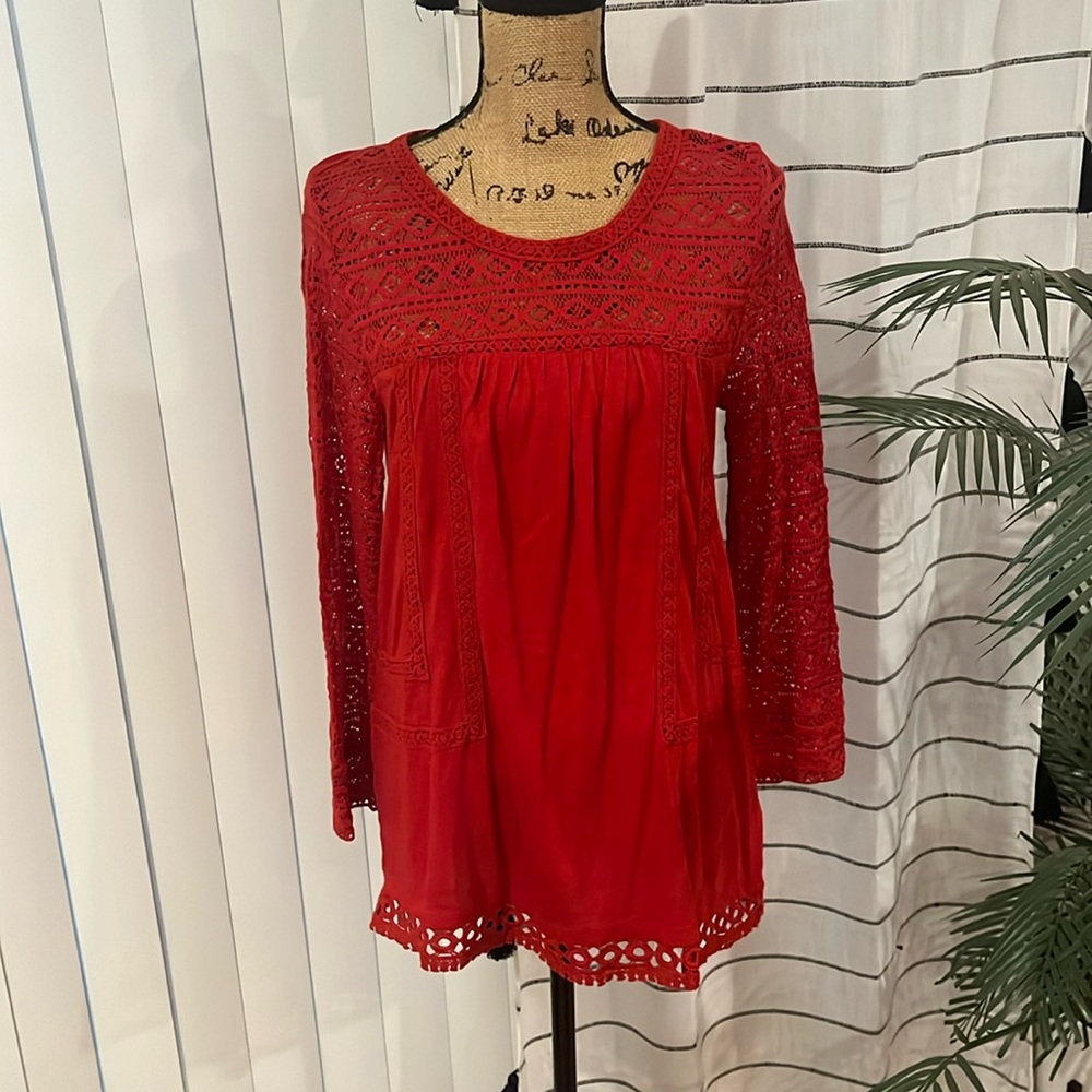 Vintage America blues- red long sleeve beautiful top never worn gorgeous detail